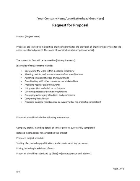 Rfp Request For Proposal Document Template Word Editable Printable Etsy