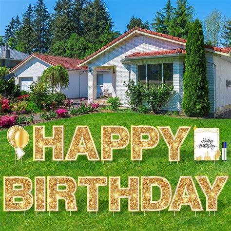 Buy Elcoho Pack Gold Happy Birthday Yard Signs With Stakes Lawn Sign