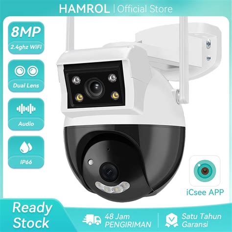 Jual Hamrol 8MP 4K Dual Lens Outdoor Kamera WiFi PTZ Two Way Audio CCTV