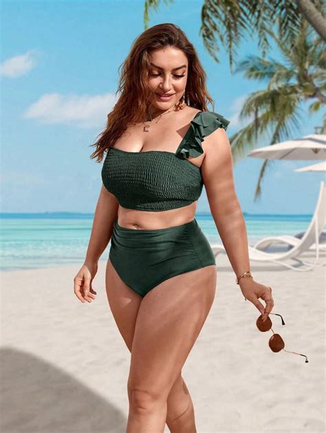 Shein Shein Swim Curve Talla Grande Ba Ador Bikini Ribete Con Fruncido