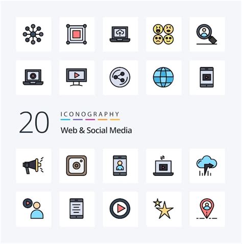 Premium Vector 20 Web And Social Media Line Filled Color Icon Pack