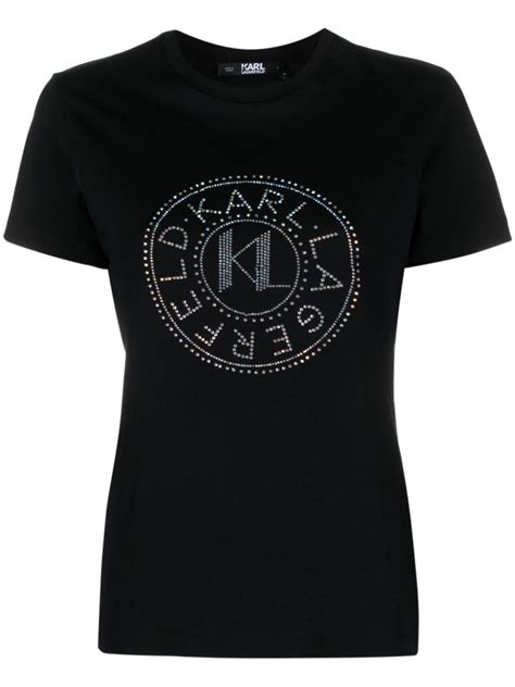 Karl Lagerfeld Logo Embellished Organic Cotton T Shirt Black