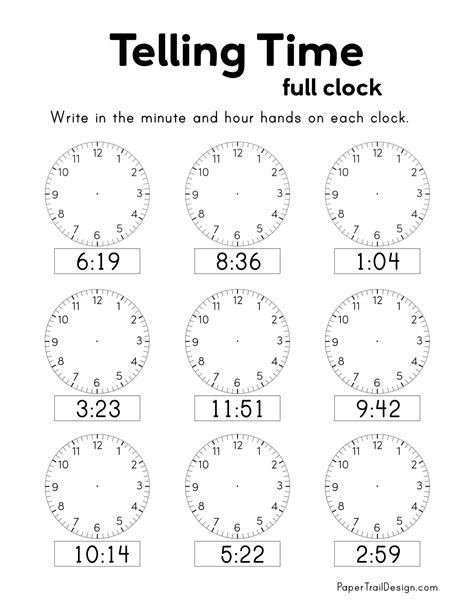 Telling Time To The Nearest Minute A With Answer Key