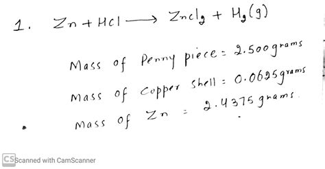 [solved] 1 Zn Hci From Inside The Penny Mass Of Penny Piece G