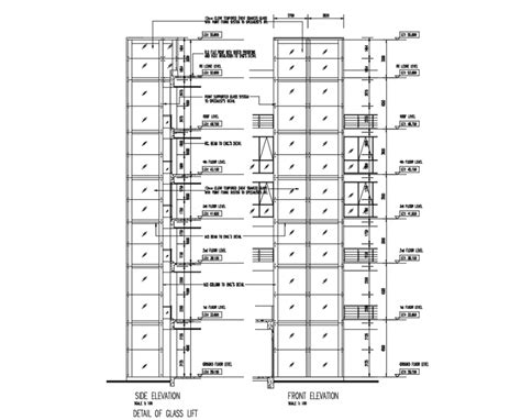 Front And Side Elevation Details Of Glass Lift Elevators Of Building Dwg File Glass Lift Glass