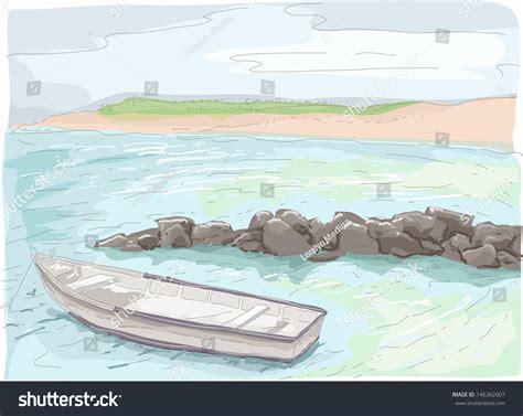 Illustration Of Boat On Seashore Sketch 146362607 Shutterstock