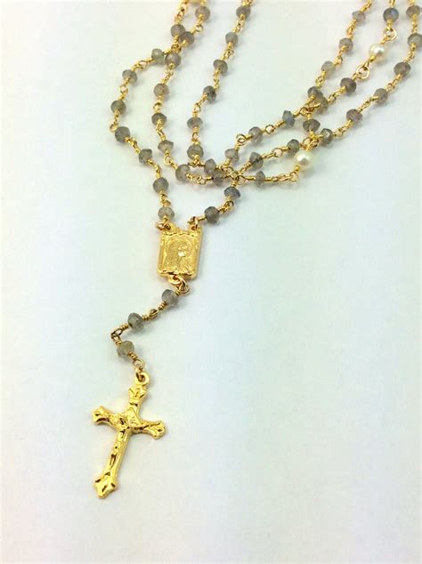 Rosary Necklace Gold Filled Labradorite Gemstones With Etsy