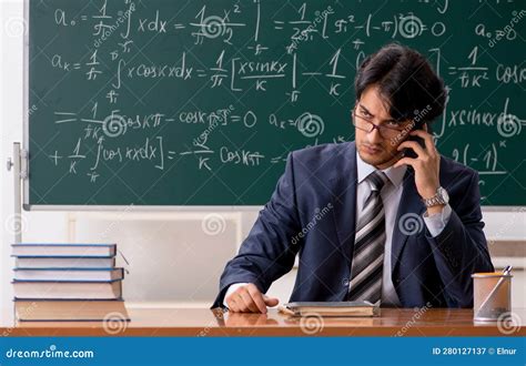 Young Male Math Teacher In Classroom Stock Image Image Of Class Math