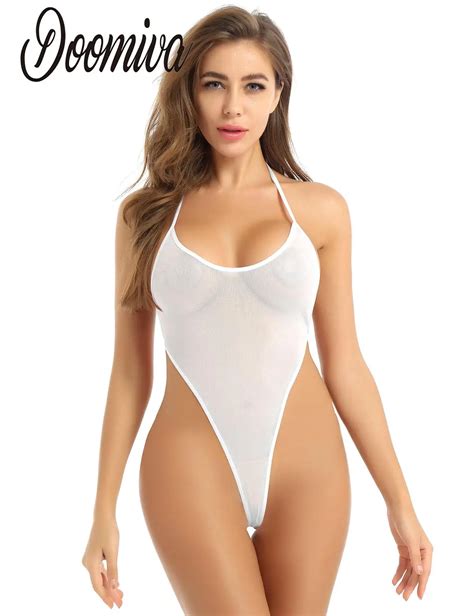 Womens See Through One Piece Swimsuit High Cut Micro Monokini Bikini