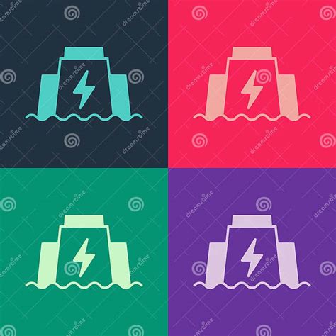 Pop Art Hydroelectric Dam Icon Isolated On Color Background Water Energy Plant Hydropower