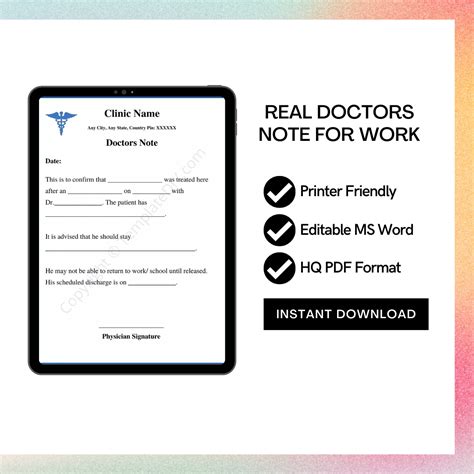 Real Doctors Note For Work Printable Template In Pdf Word