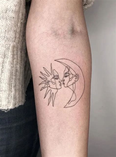 Modern Fine Line Sun And Moon Tattoo Idea Moon Sun Tattoo Sun Tattoos