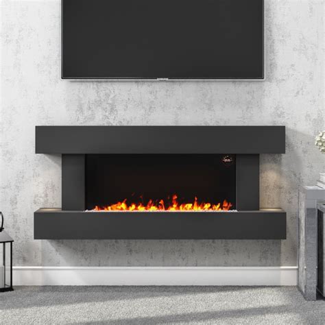 AmberGlo Grey Wall Mounted Electric Fireplace Suite with Log & Pebble ...