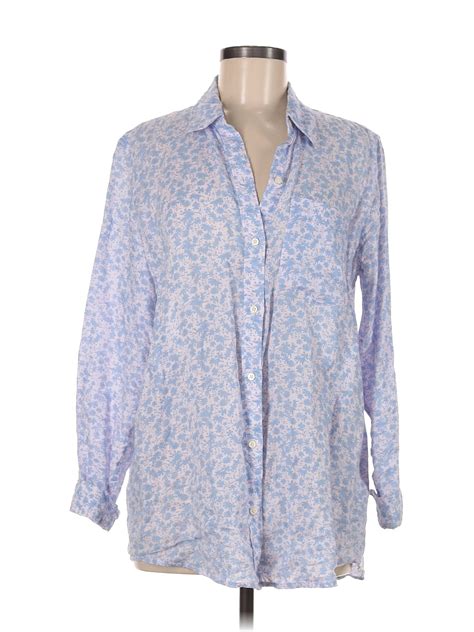 Gap 100 Linen Floral Motif Damask Paisley Blue Long Sleeve Button Down