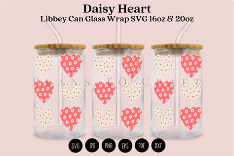 Daisy Heart Valentine Libbey Glass Wrap Graphic By Planstocraft