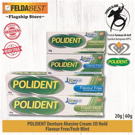 Polident Denture Adhesive Cream 3D Hold FLAVOUR FREE FRESH MINT 20g