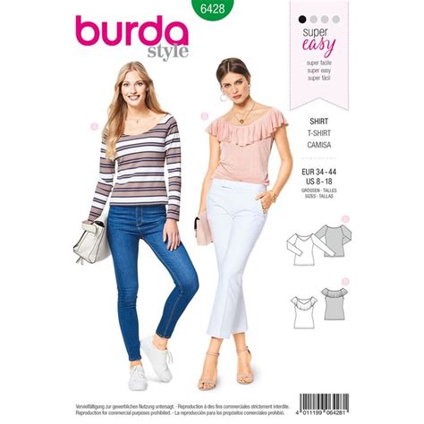 Two Women In Striped Shirts And Jeans With The Text Burda Style Sewing