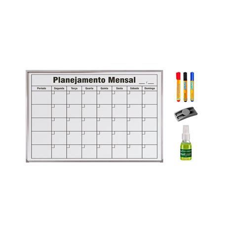 Conj Quadro Branco X Planejamento Mensal Moldura Aluminio Pop