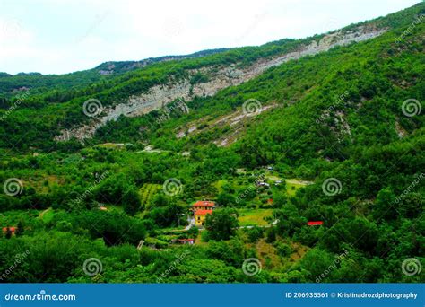 View In Castel Trosino At A Ridge Of Rough Mountain Standing Above