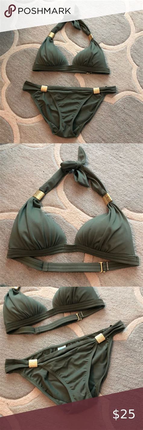 Olive Green Venus Bikini With Gold Metal Detail Bikinis Gold Metal