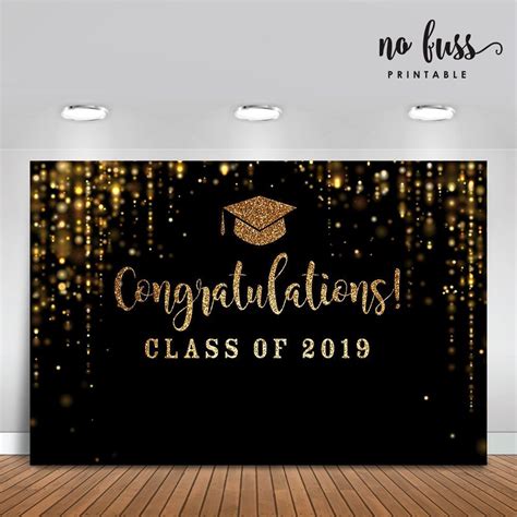 Black And Gold Backdrop Graduation Party Poster Signage