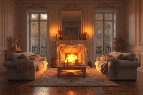 Premium Photo | Cozy living room interior with fireplace