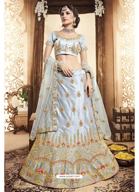 Buy Silver Silk Zari Embroidered Designer Lehenga Choli Designer