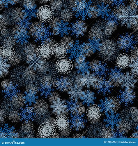 Seamless Winter Pattern Background With White And Blue Snowflakes On