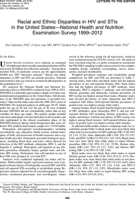 Racial And Ethnic Disparities In Hiv And Stis In The United States