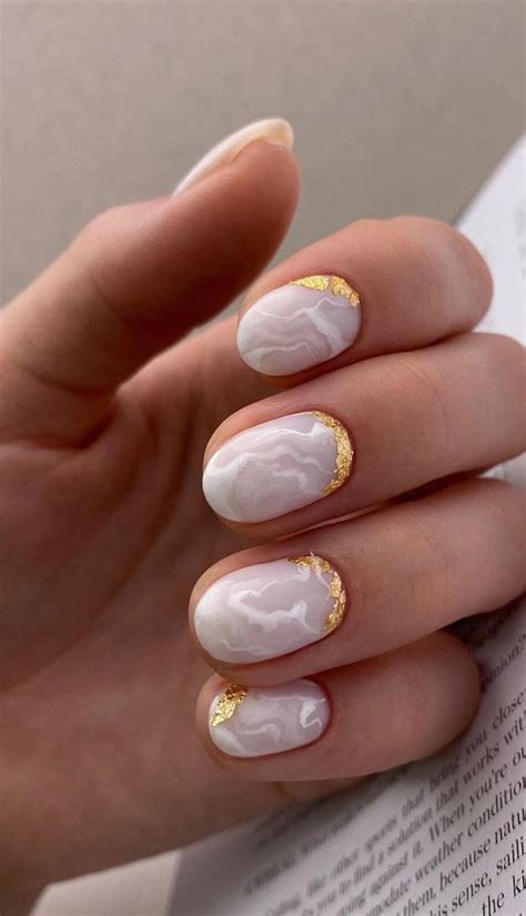 40 Stylish Ways To Rock Spring Nails Marble And Gold Leaf Nails