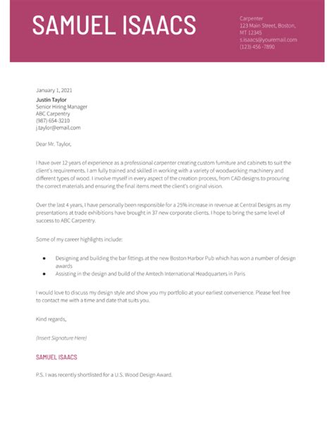 Carpenter Cover Letter Examples And Templates For Resumebuilder