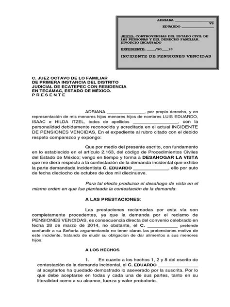 Desahogo Vista Contestacion Demanda Demanda Judicial Pensión