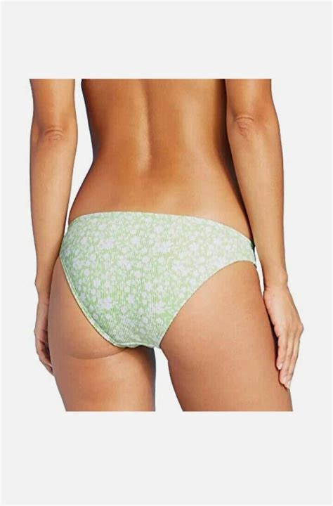 Juniors Ribbed Cheeky Bikini Bottom Xhilaration Bright Green Floral