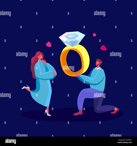 Love Engagement Betrothal Proposal Young Man Stand On Knee With