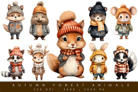 Autumn Forest Animals, Fall Season Clipart