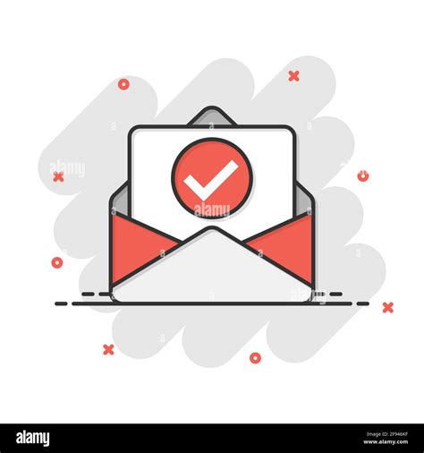 Envelope With Confirmed Document Icon In Comic Style Verify Cartoon