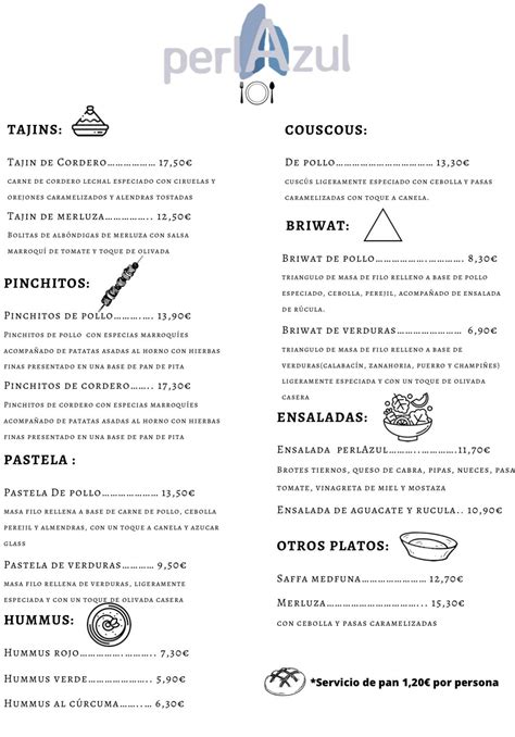 Carta De Cafeter A Restaurante Perla Azul C Rdoba