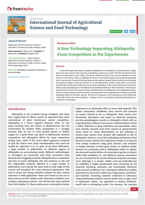 PDF A New Technology Separating Allelopathy From Competition In Pot