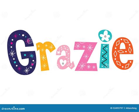 Grazie Thank You Thanks In Italian Lettering Design Stock Vector