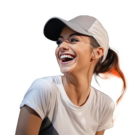 Premium AI Image | a woman smiling and wearing a hat that says " she's smiling