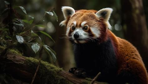 Panda vermelho sentado no galho parecendo fofo gerado por IA Foto Grátis