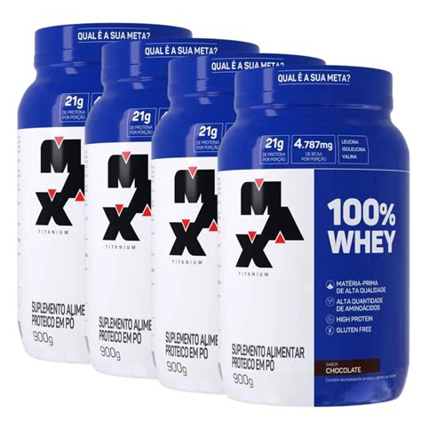 Kit 4 100 Whey Max Titanium Pote 900g Chocolate Suplemento Shopee Brasil