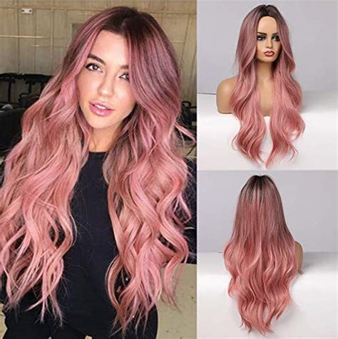 Buy Haircube Long Wavy Hair Ombre Black To Pink Wig Middle Part Synthetic Natural Wigs For Women