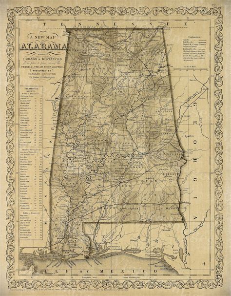 Alabama Map Antique Map of Alabama Antique Restoration Decorator Style ...