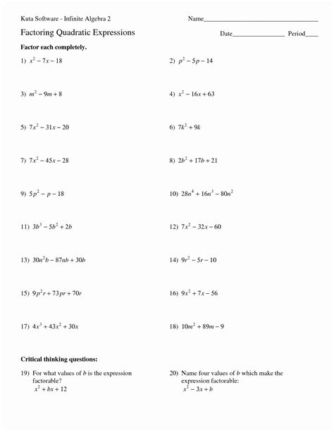 Factoring Quadratic Equations Worksheet Inspirational 14 Best Of Kuta ...