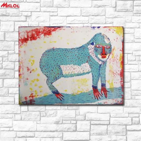 Large Wall Art Blue Baboon Canvas Painting For Living Room Home