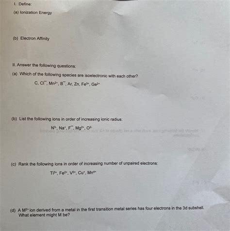 Solved C Rank The Following Ions In Order Of Increasing Chegg