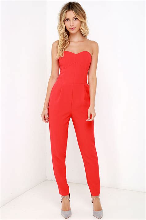 Stylish Red Jumpsuit Strapless Jumpsuit Boned Jumpsuit 9900 Lulus