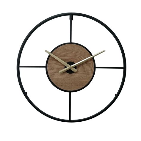 Horloge murale ronde en métal et MDF noire brune et dorée Ø 50 cm