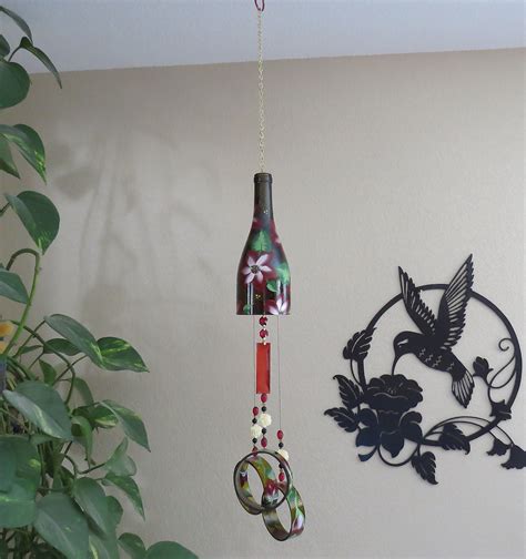 This Wine Bottle Wind Chime With It S Red And Pearl White Etsy Wine